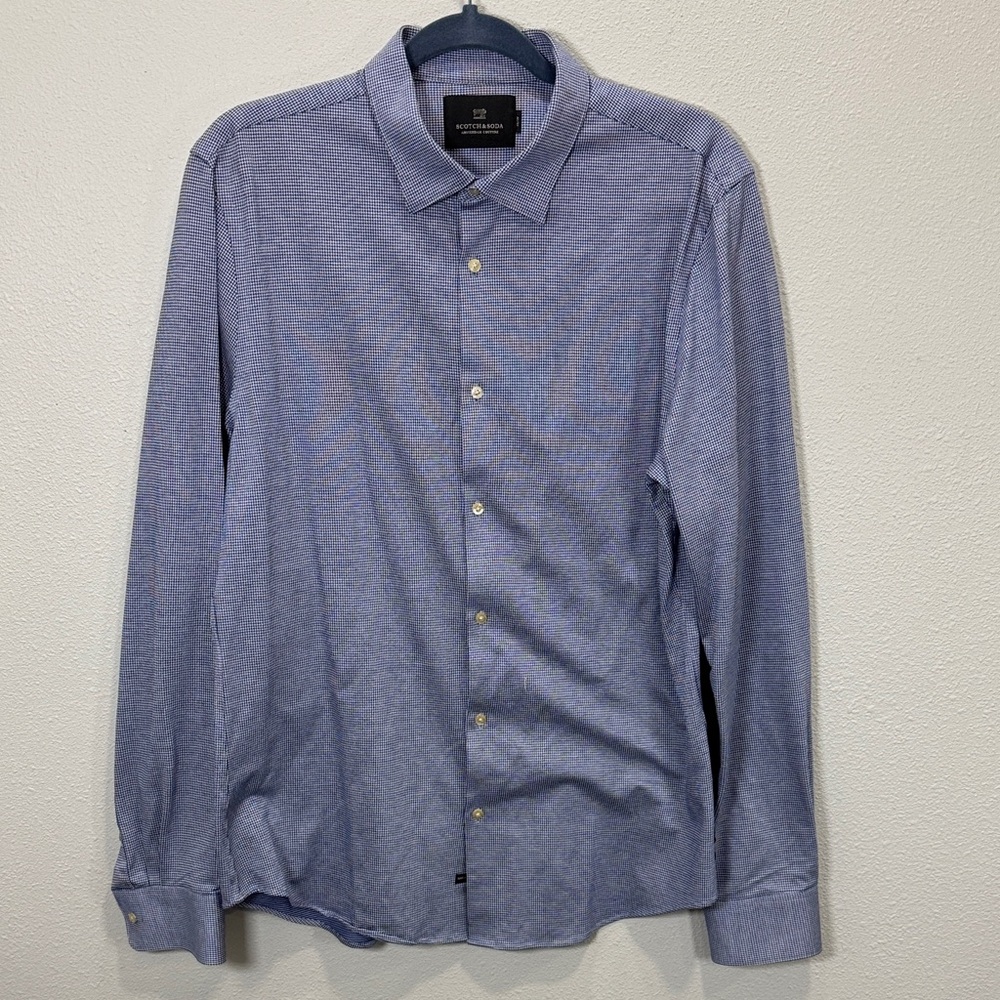 Scotch & Soda Men's houndstooth Blue Button-Down Shirt slim